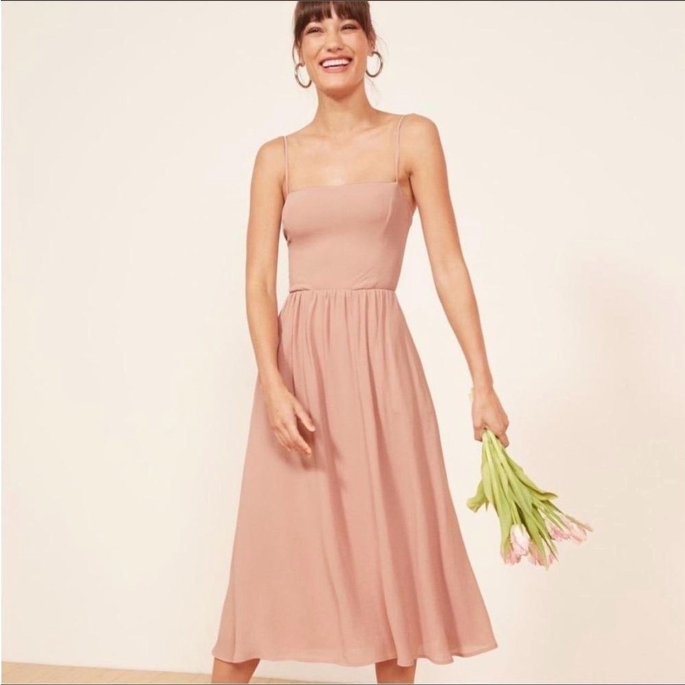 REFORMATION Rosehip Midi Dress Strap Pink Midi Dress